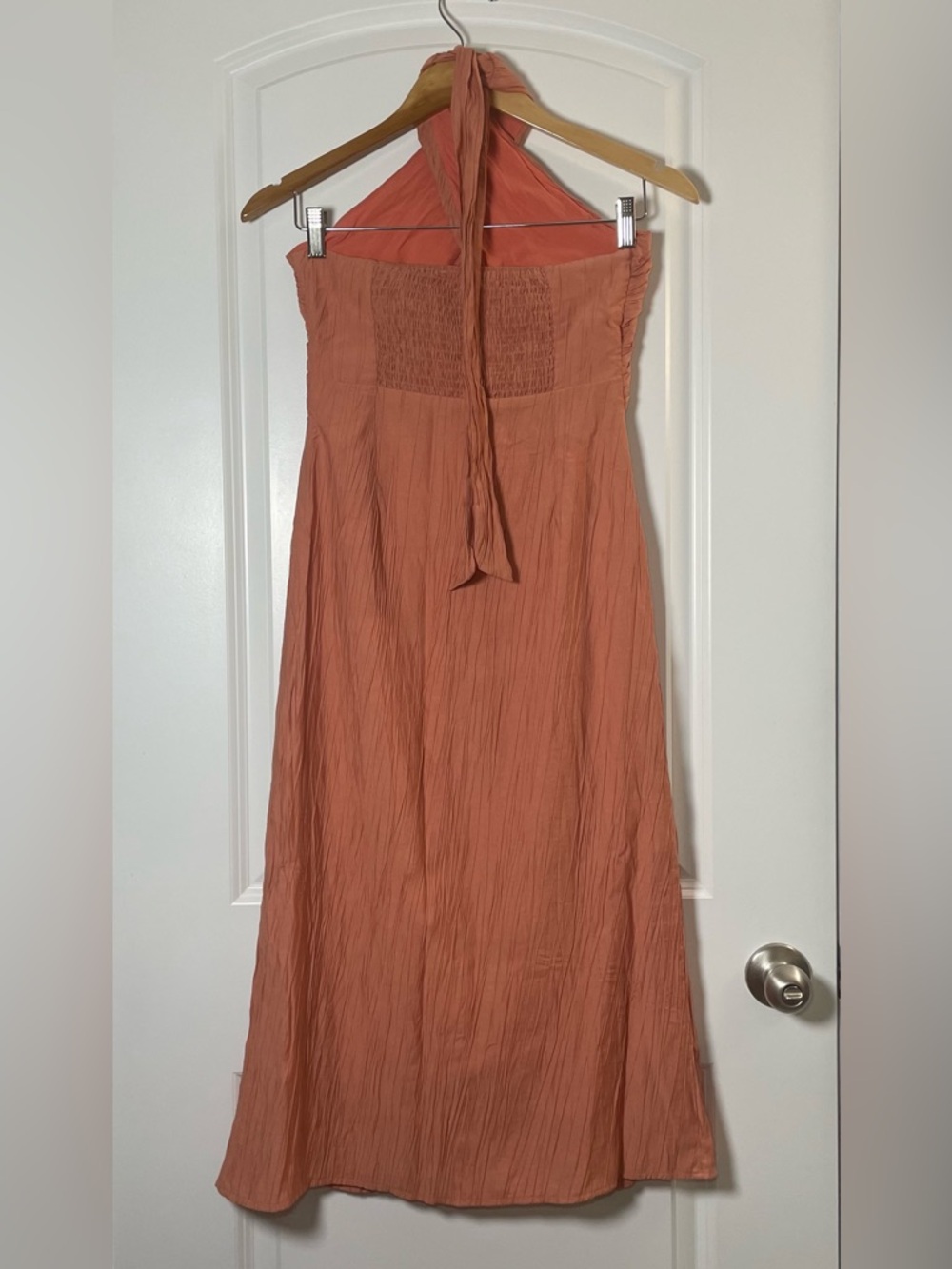 Line & Dot Rust Halter Midi Dress Button Front Smocked Back Size S Summer - Picture 3 of 15